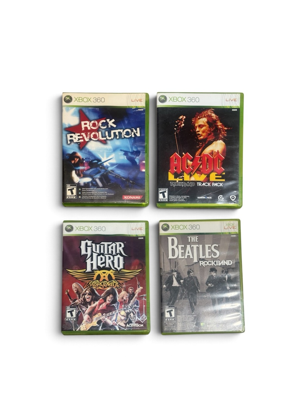 Guitar Hero Rock Band Xbox 360 Game Lot 4 Bundle Beatles Aerosmith AC/DC CIB